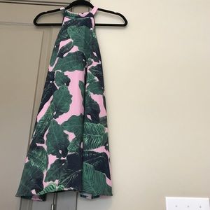 High Neck Palm Print Dress Small